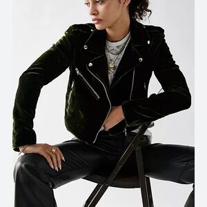 Free People moss green Velvet Biker Jacket